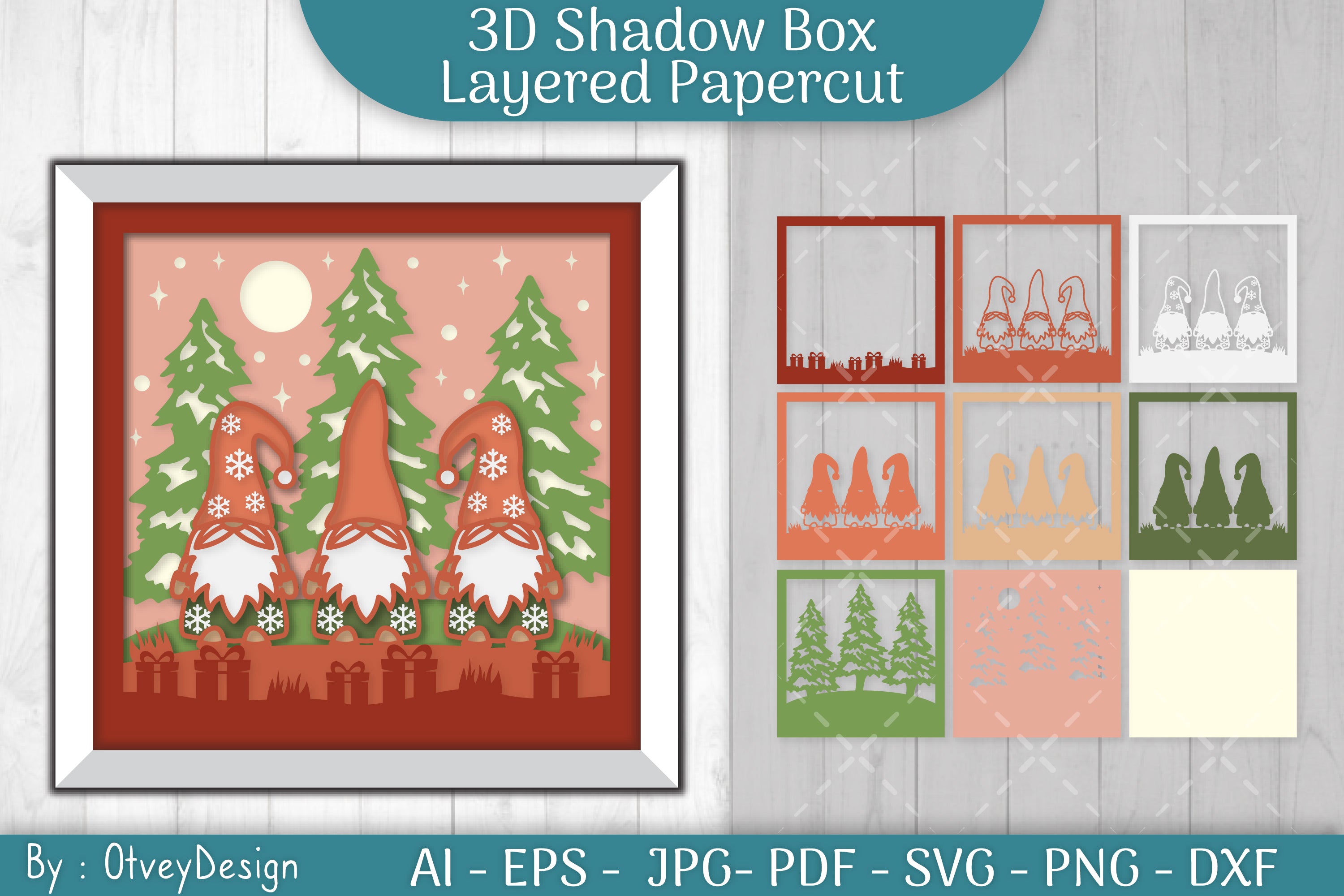 Christmas Gnome 3D Shadow Box SVG Bundle - CraftNest - Digital Crafting and Art