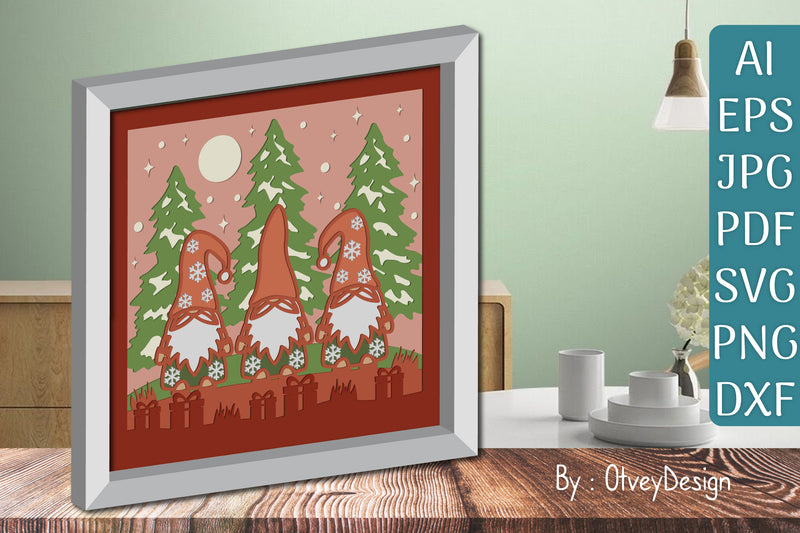Christmas Gnome 3D Shadow Box SVG Bundle - CraftNest - Digital Crafting and Art