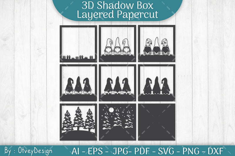 Christmas Gnome 3D Shadow Box SVG Bundle - CraftNest - Digital Crafting and Art