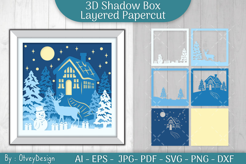 Christmas House Scene 3D Shadow Box SVG Bundle - CraftNest - Digital Crafting and Art