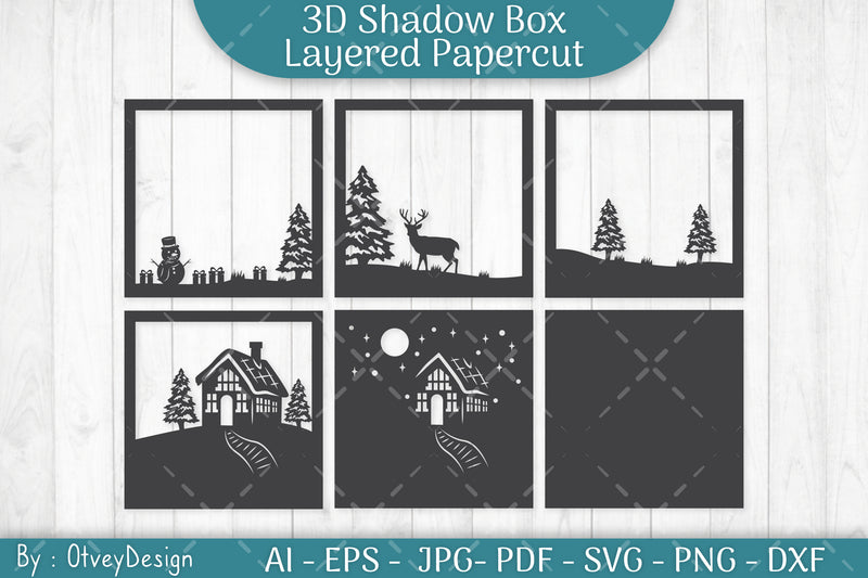 Christmas House Scene 3D Shadow Box SVG Bundle - CraftNest - Digital Crafting and Art
