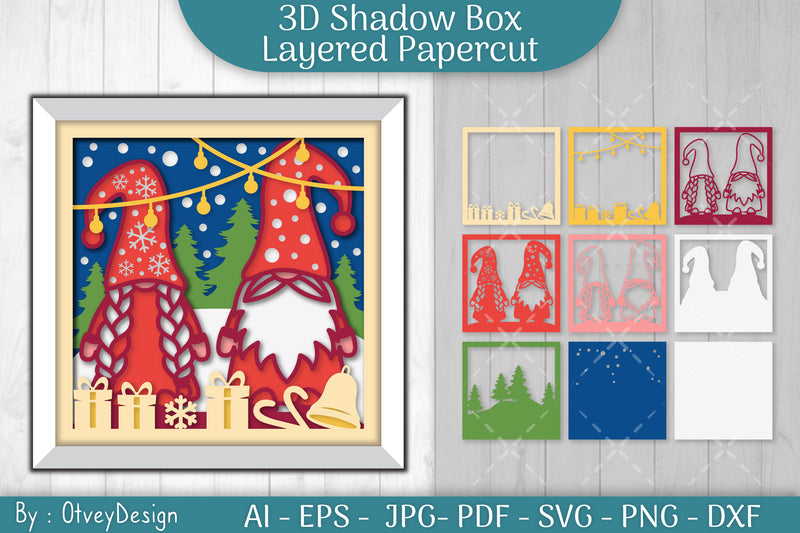 Christmas Gnome 3D Shadow Box Papercut SVG Bundle - CraftNest - Digital Crafting and Art