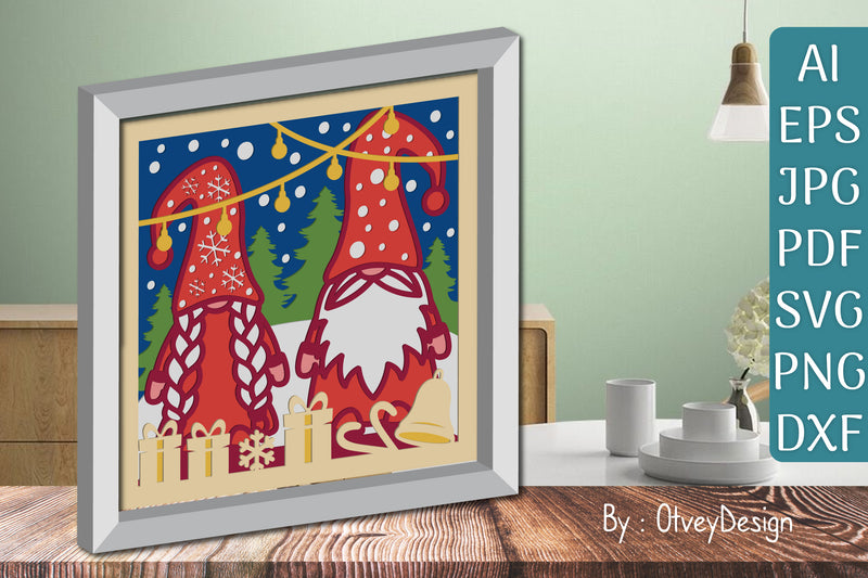 Christmas Gnome 3D Shadow Box Papercut SVG Bundle - CraftNest - Digital Crafting and Art