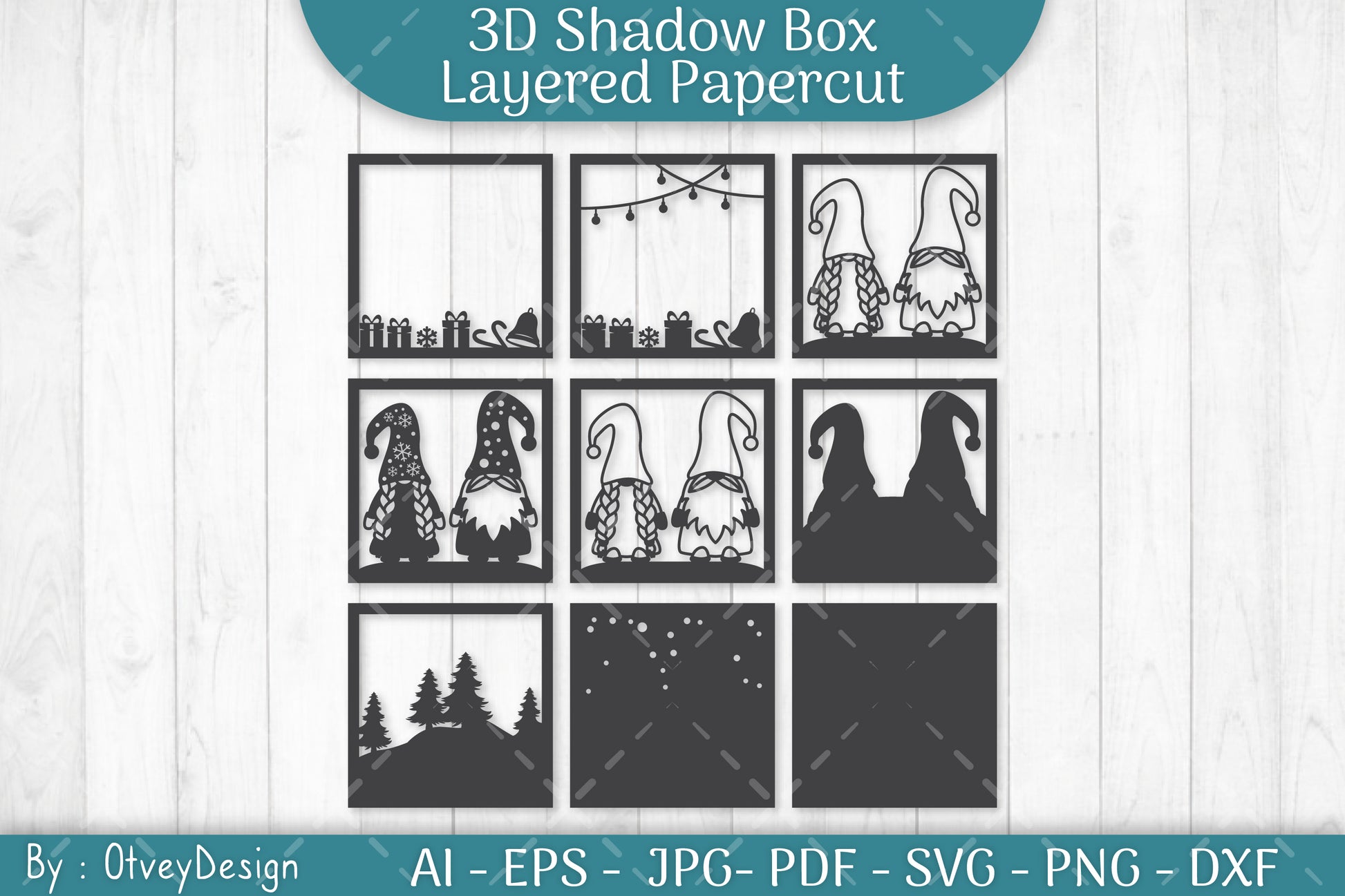 Christmas Gnome 3D Shadow Box Papercut SVG Bundle - CraftNest - Digital Crafting and Art