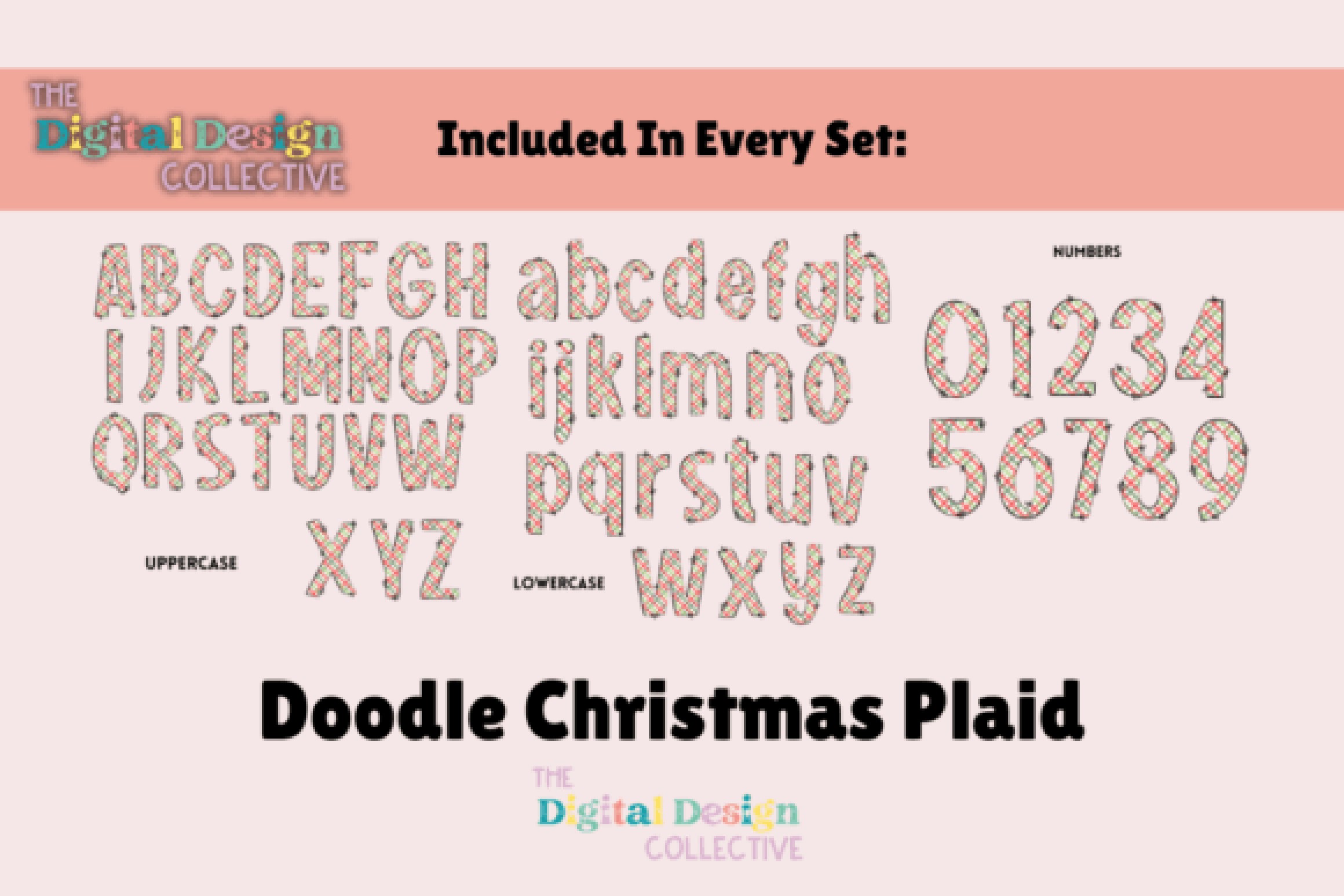Christmas Plaid Doodle Alphabet Clipart Bundle