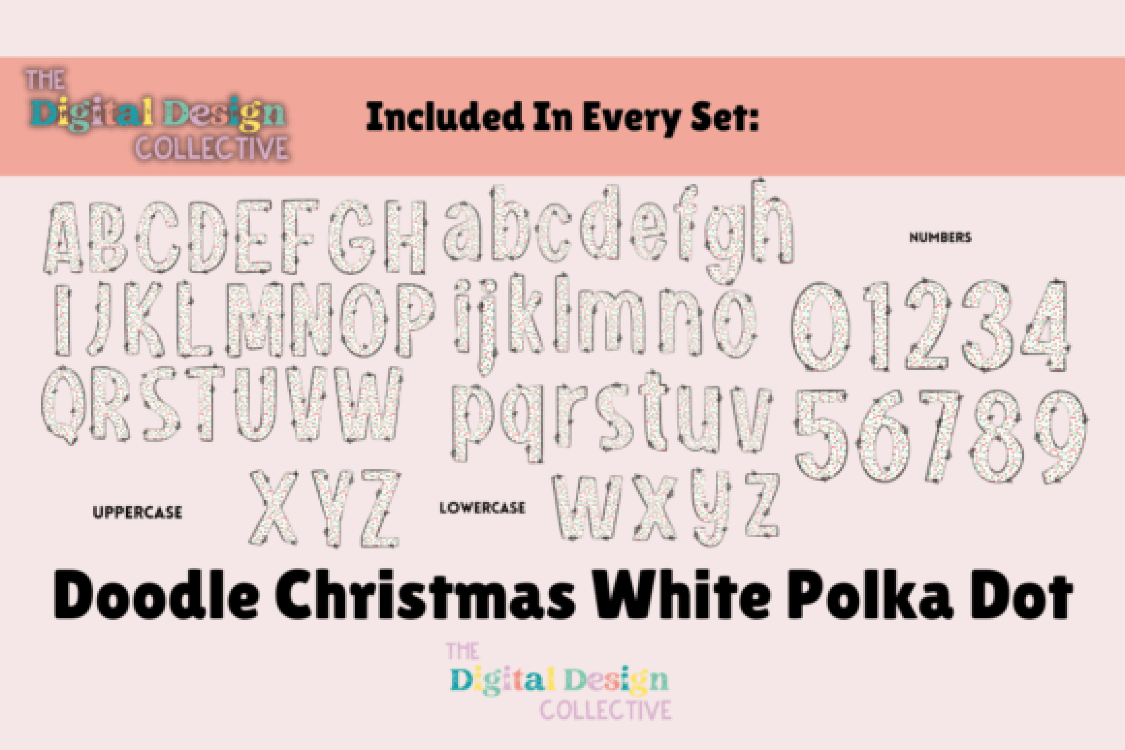 Christmas Polka Dot Doodle Letters Clipart Bundle