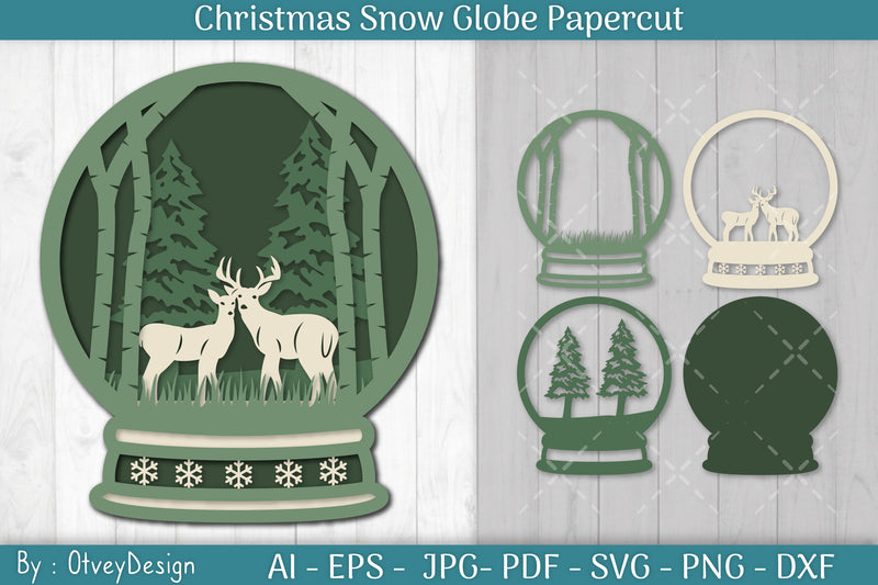 Christmas Snow Globe Papercut SVG Bundle 1 - CraftNest - Digital Crafting and Art