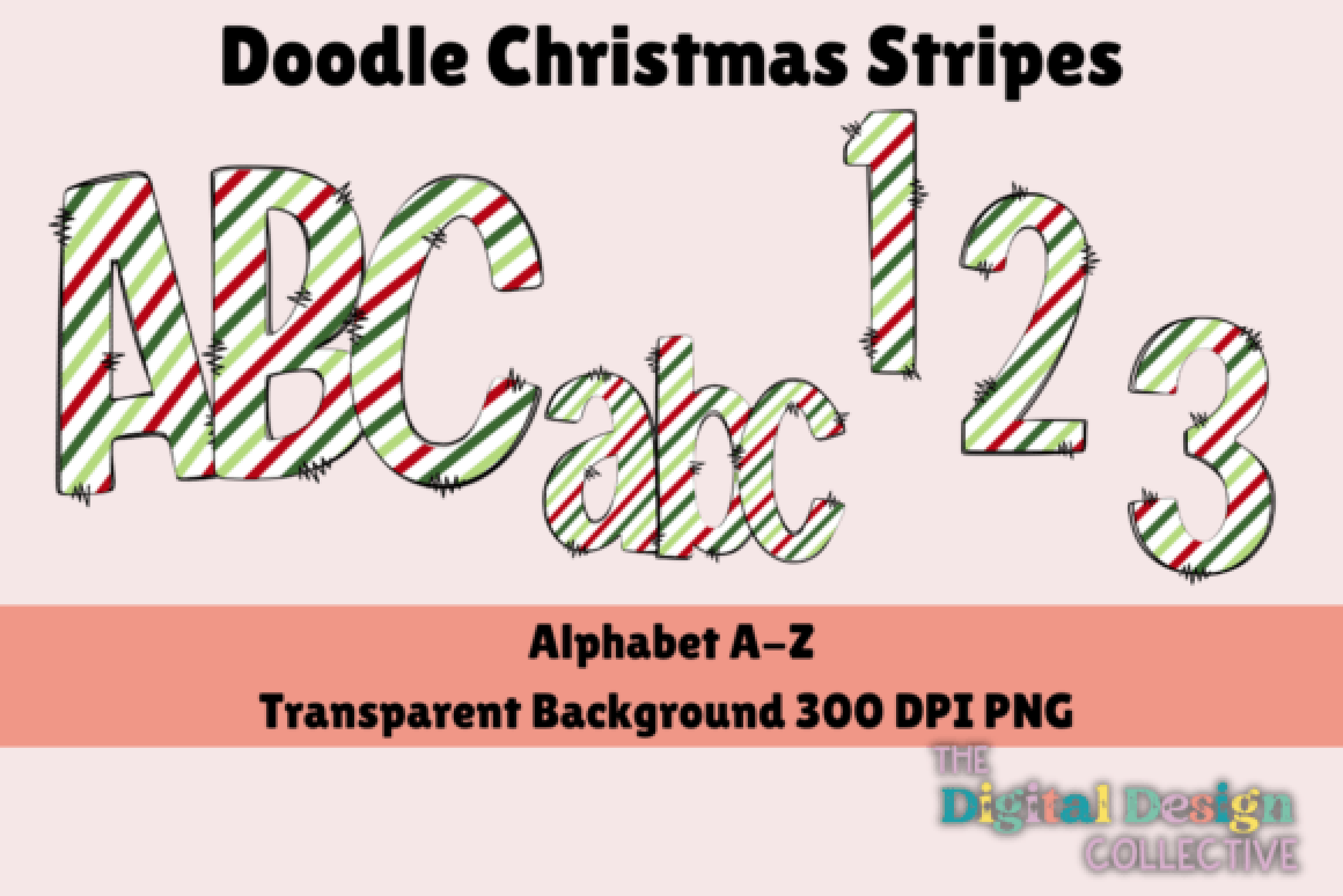 Christmas Stripes Doodle Letters Alpha Clipart Bundle