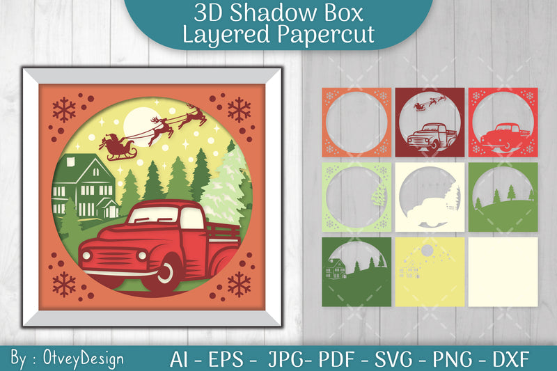Christmas Truck 3D Shadow Box SVG Bundle - CraftNest - Digital Crafting and Art
