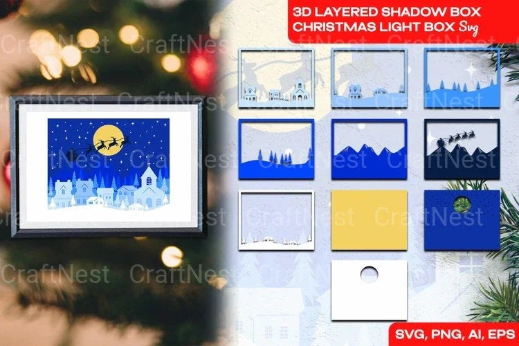 Christmas 3D Layered Shadow Box Light Bundle - CraftNest - Digital Crafting and Art