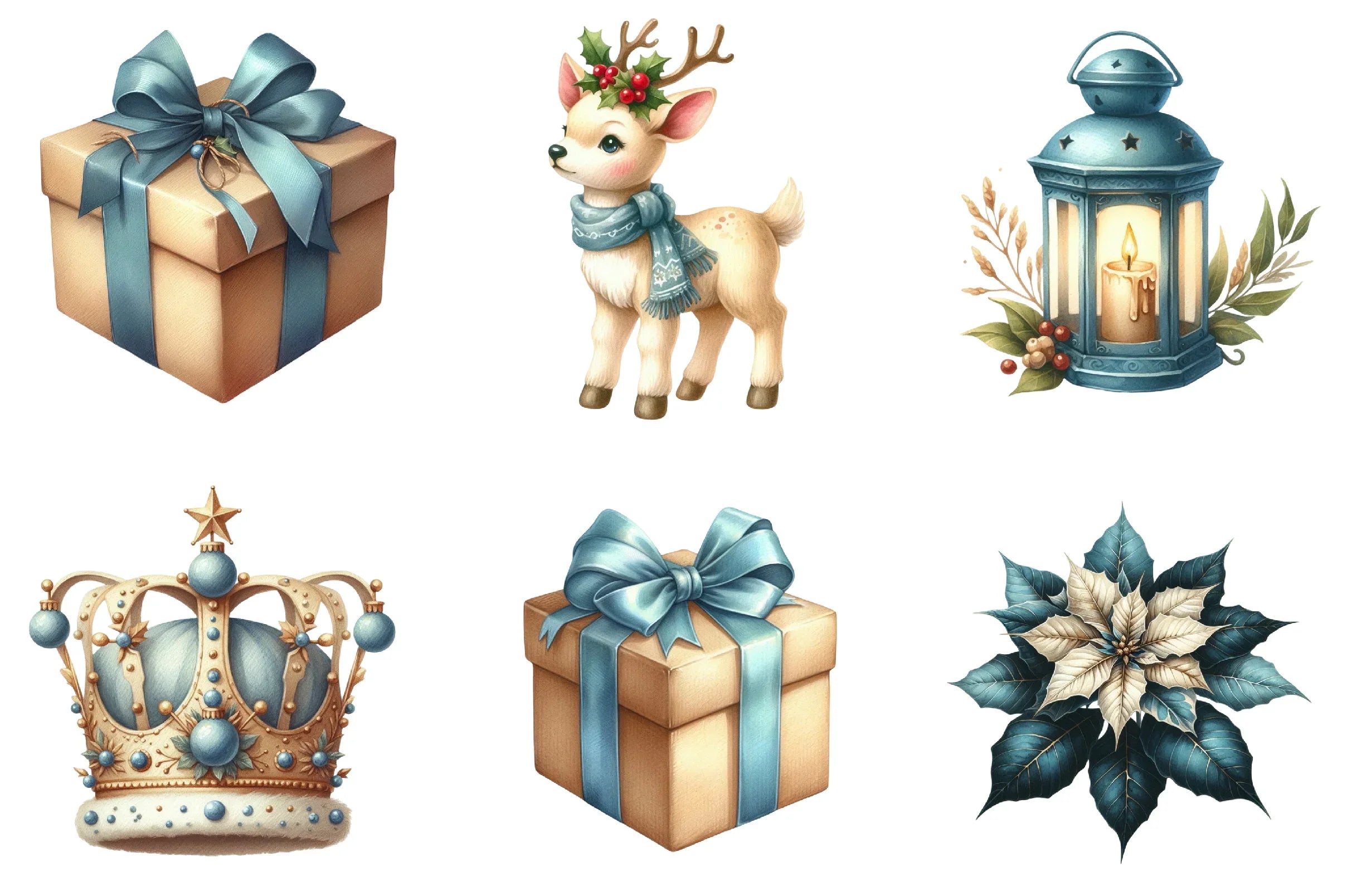 Christmas Blue & Beige Clipart Bundle - CraftNest - Digital Crafting and Art