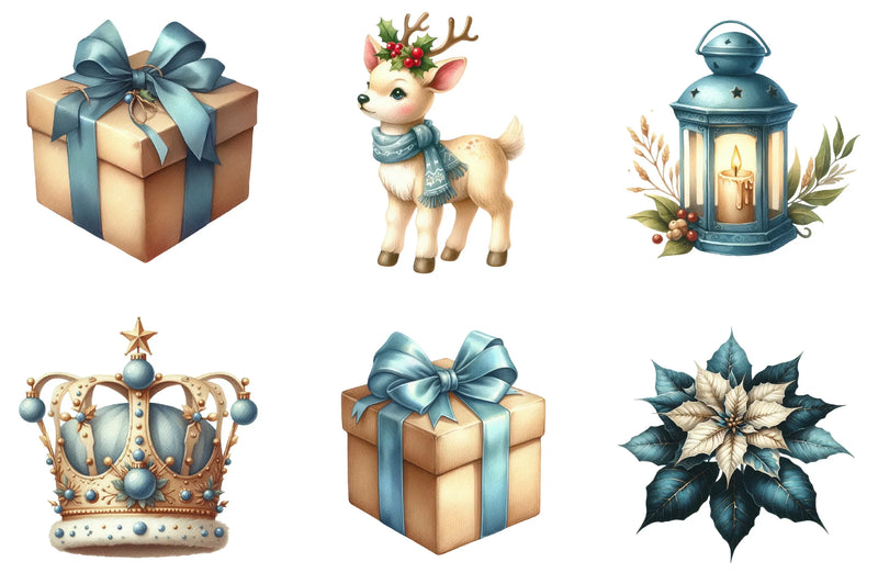 Christmas Blue & Beige Clipart Bundle - CraftNest - Digital Crafting and Art