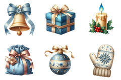 Christmas Blue & Beige Clipart Bundle - CraftNest - Digital Crafting and Art