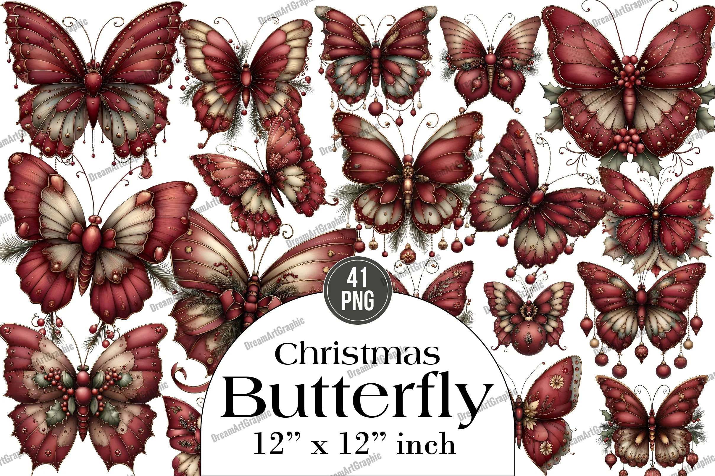 Christmas Butterfly Clipart Bundle - CraftNest - Digital Crafting and Art