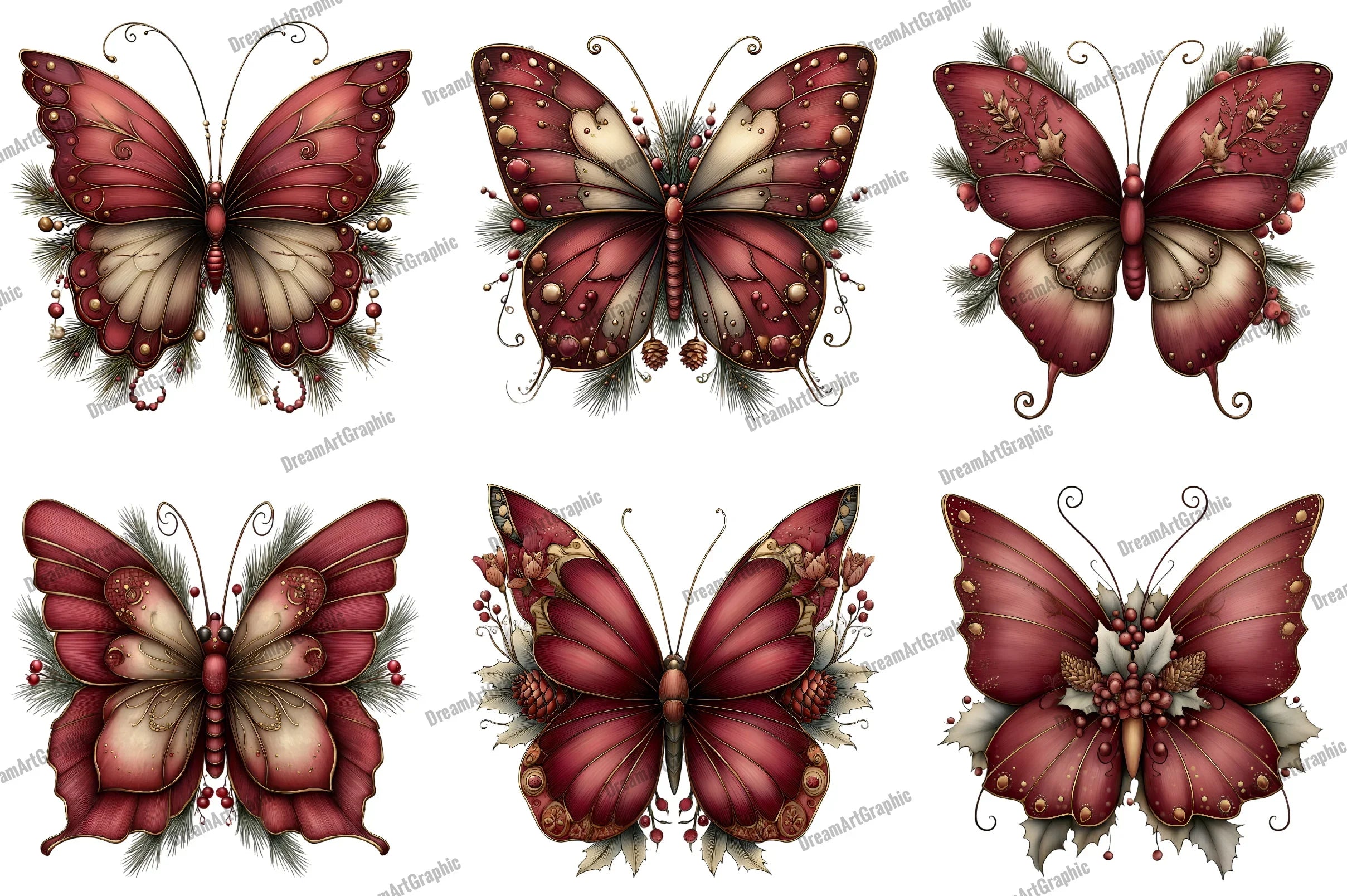 Christmas Butterfly Clipart Bundle - CraftNest - Digital Crafting and Art