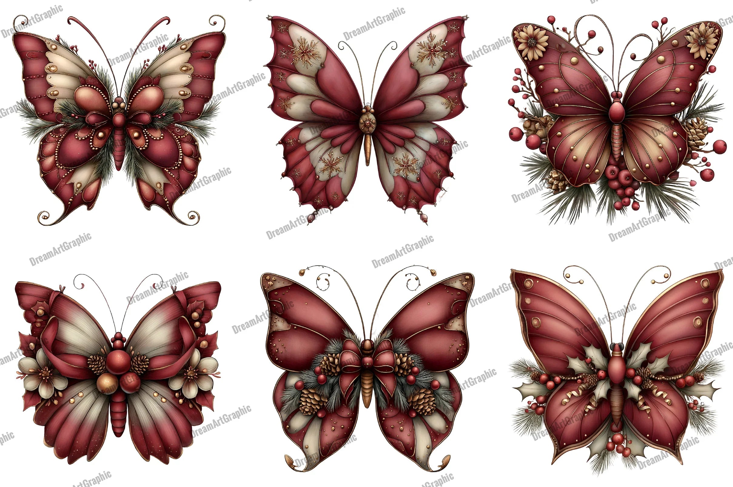 Christmas Butterfly Clipart Bundle - CraftNest - Digital Crafting and Art