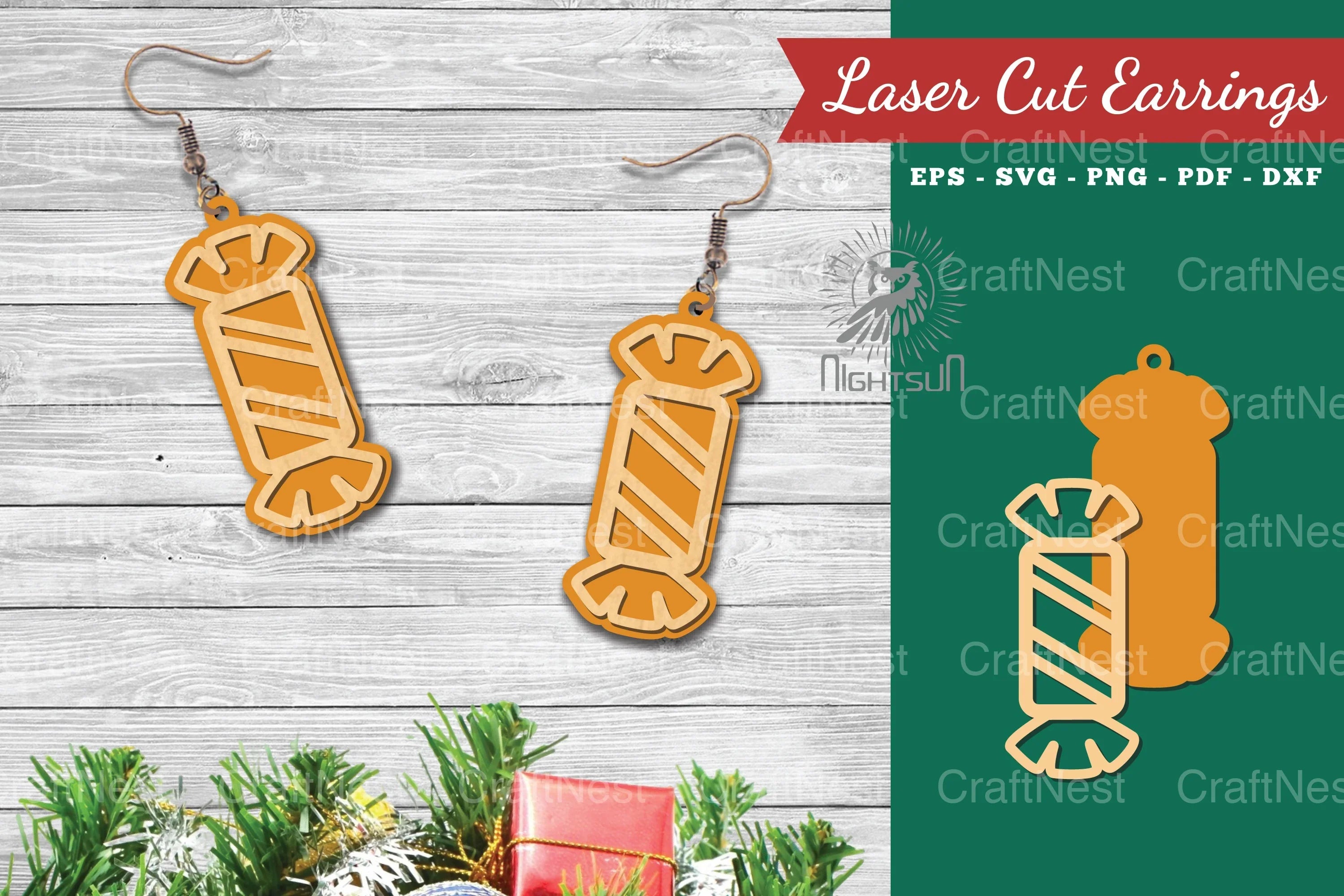 Christmas Candy Laser Cut Earrings SVG Bundle - CraftNest - Digital Crafting and Art