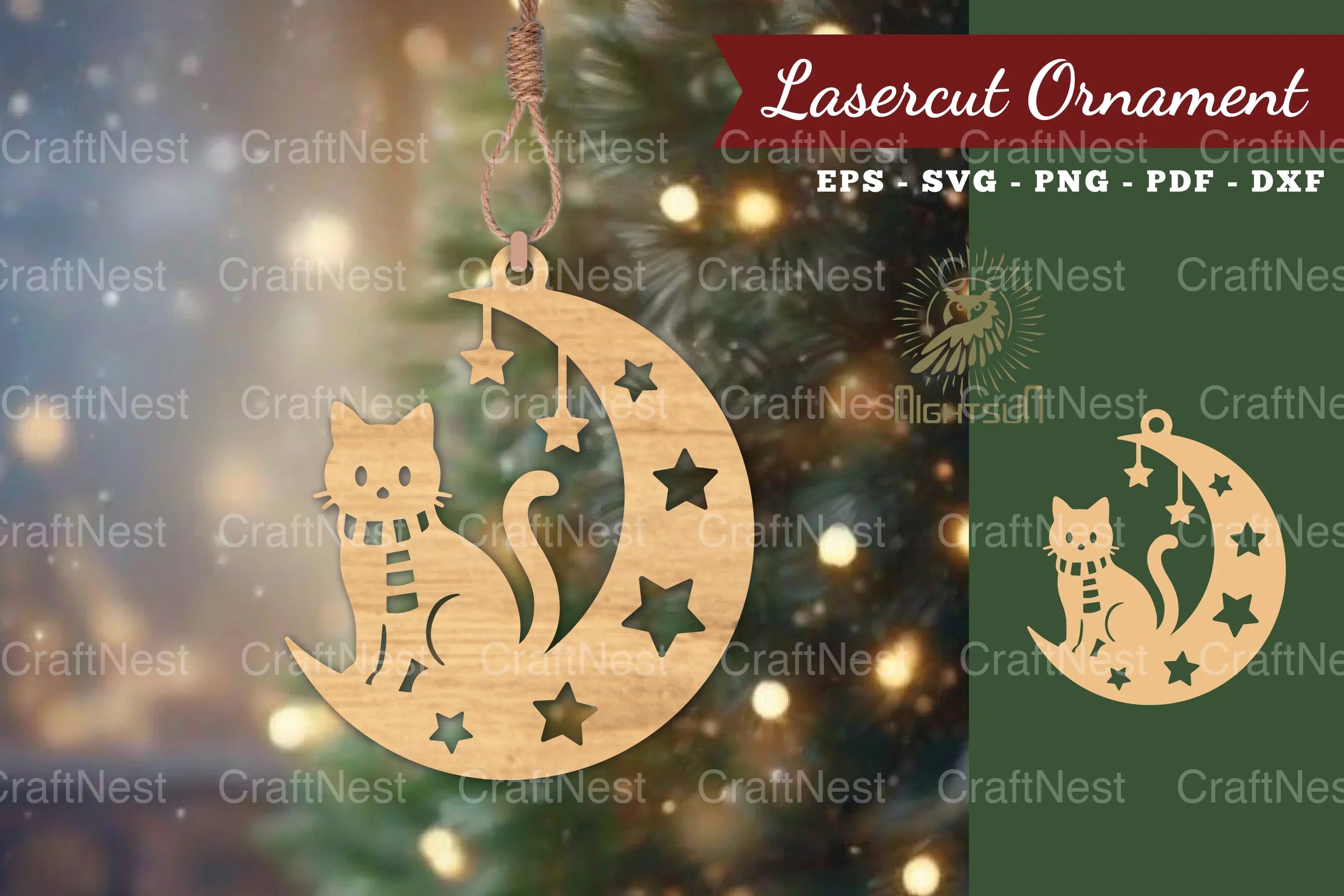 Christmas Cat in Moon Lasercut Ornament Clipart Bundle - CraftNest - Digital Crafting and Art