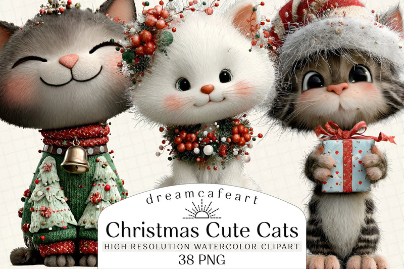 Christmas Cute Cats Clipart Bundle - CraftNest - Digital Crafting and Art