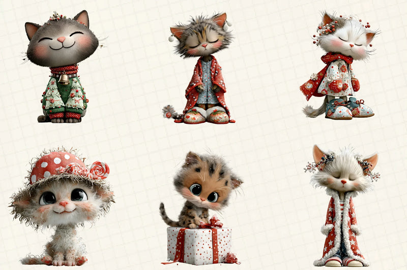 Christmas Cute Cats Clipart Bundle - CraftNest - Digital Crafting and Art