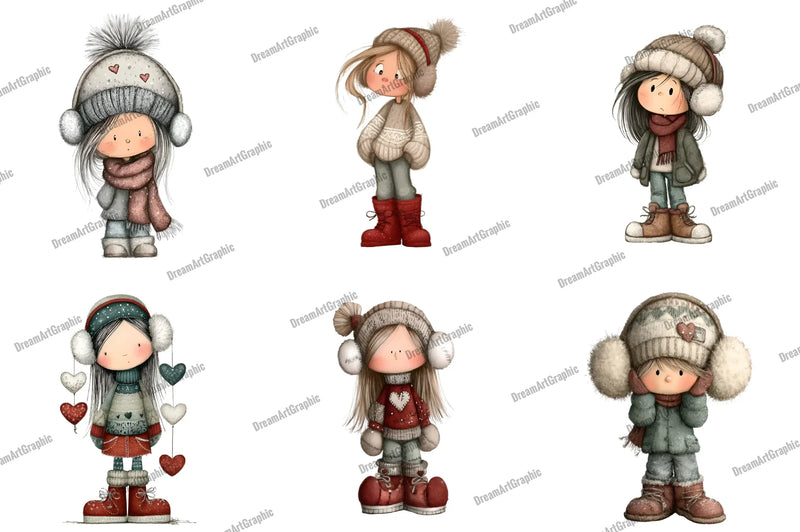 Christmas Cute Girl Clipart Bundle - CraftNest - Digital Crafting and Art