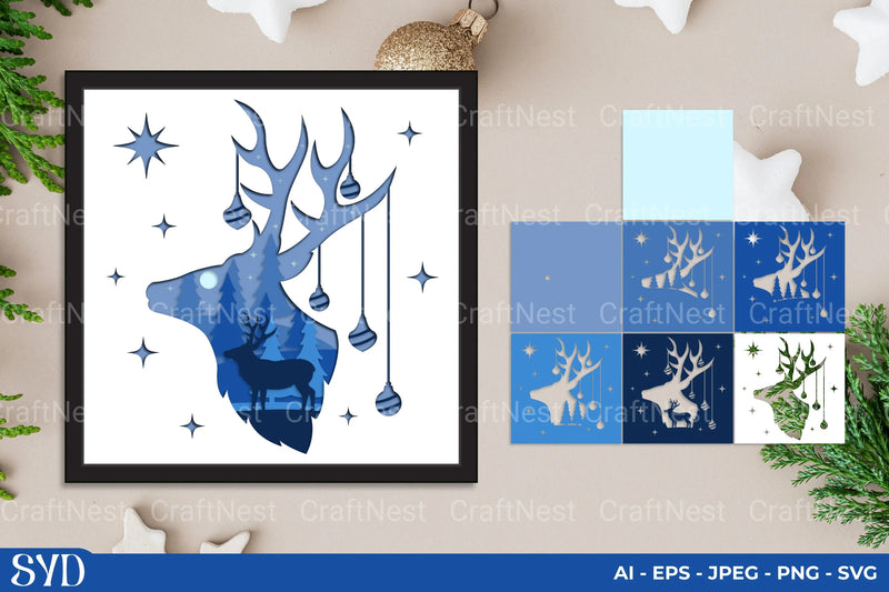 Christmas Deer 3D Layered Papercut Clipart Bundle - CraftNest - Digital Crafting and Art
