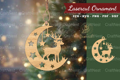 Christmas Deer in Moon Ornament Clipart Bundle - CraftNest - Digital Crafting and Art