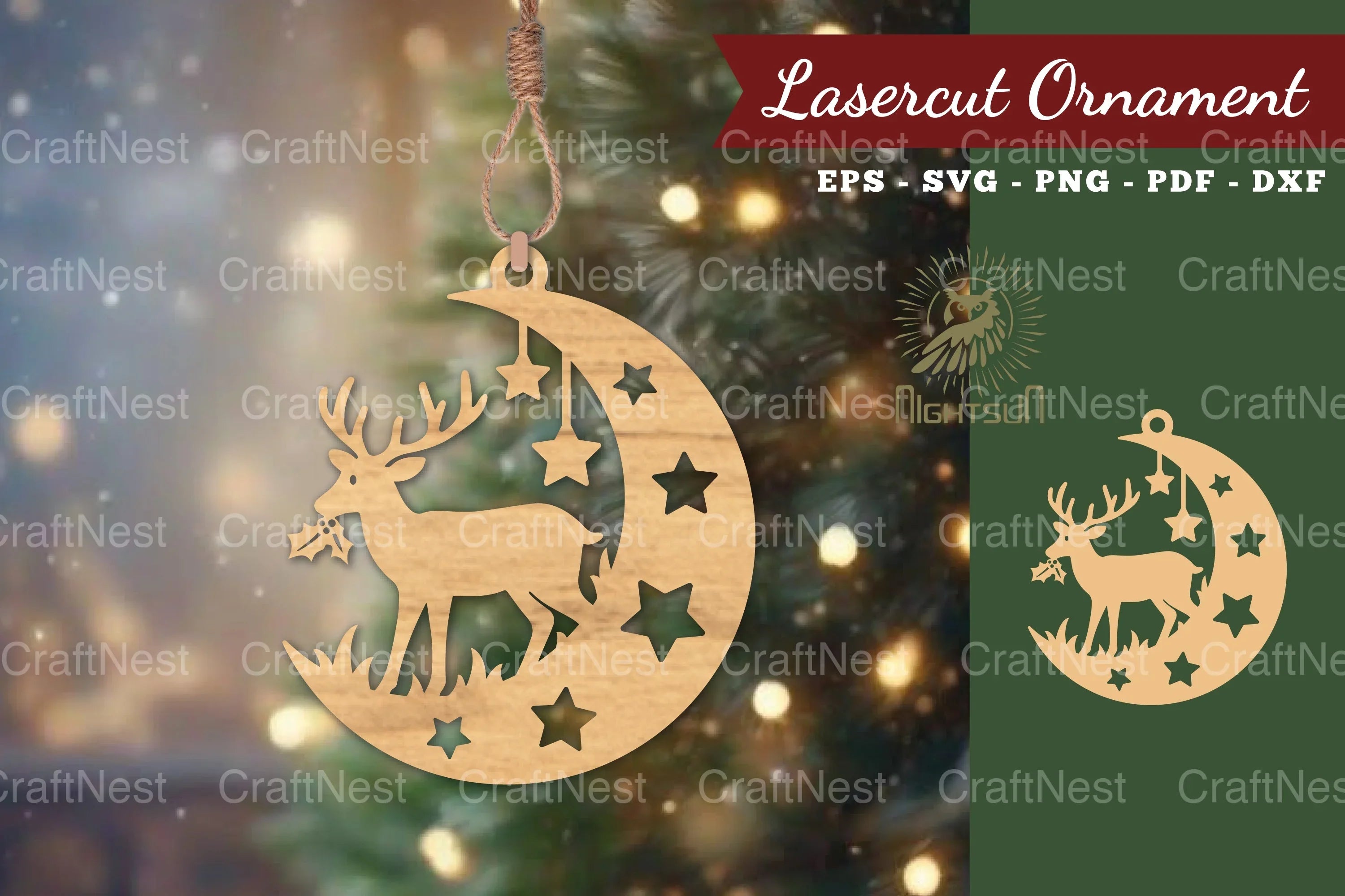 Christmas Deer in Moon Ornament Clipart Bundle - CraftNest - Digital Crafting and Art