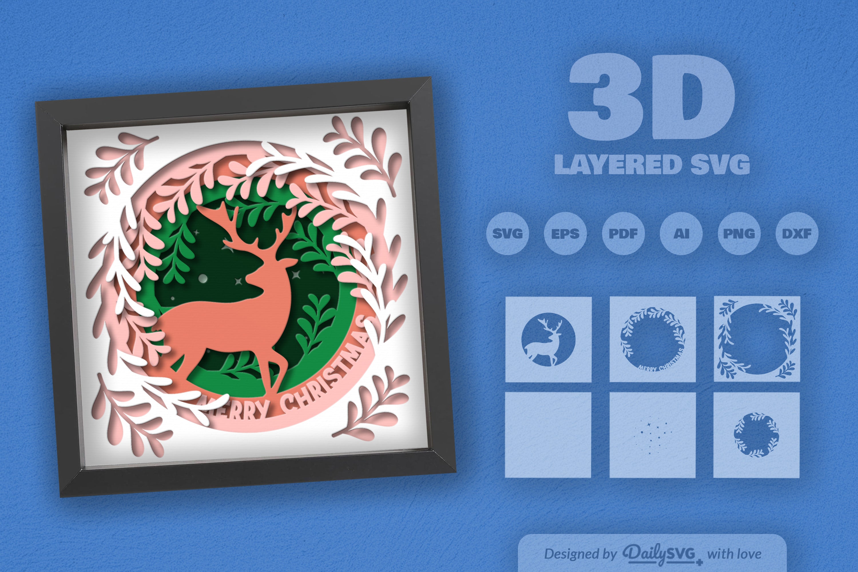 Christmas Deer Papercut Shadow Box SVG Bundle