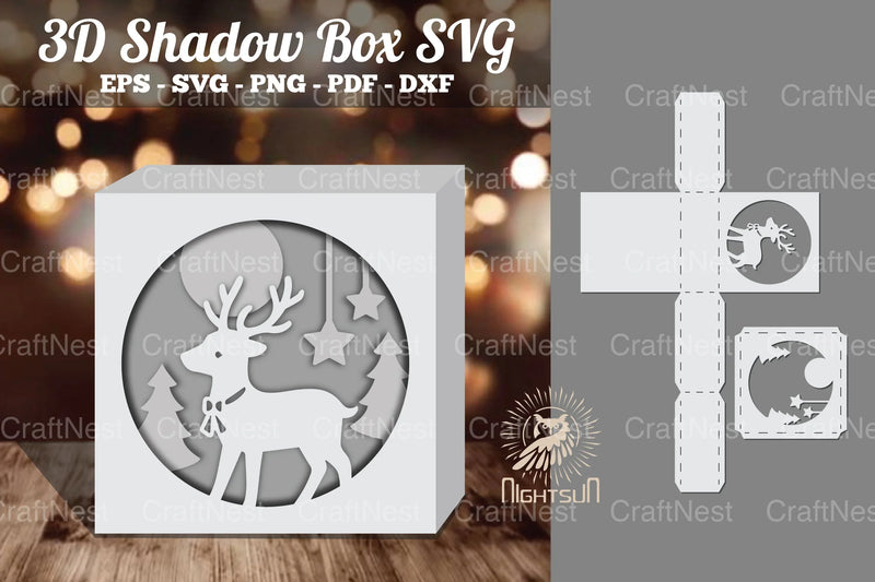 Christmas Deer Papercut Shadow Box Design Bundle - CraftNest - Digital Crafting and Art