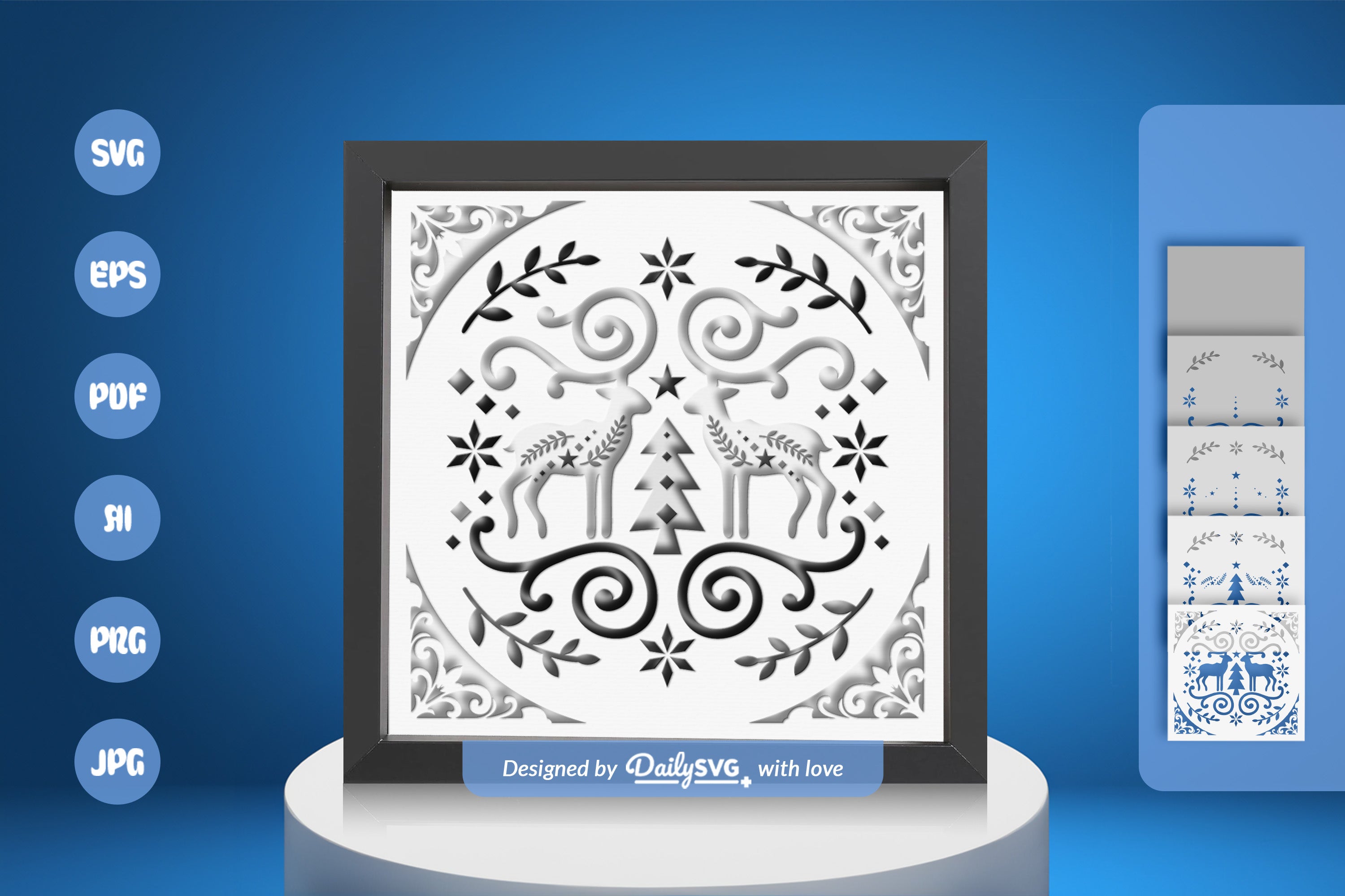 Christmas Deer White Folk Art Papercut SVG Bundle