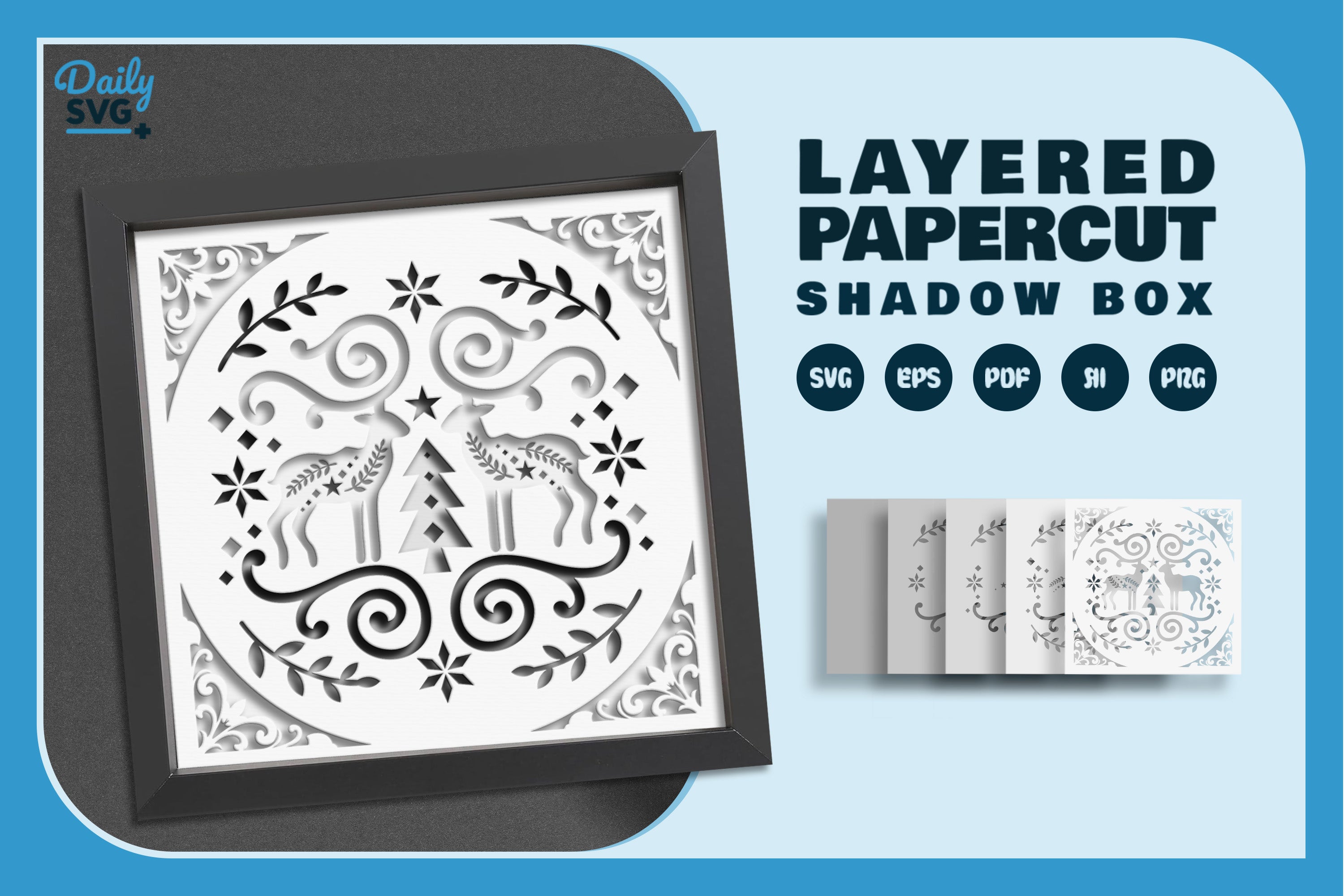 Christmas Deer White Folk Art Papercut SVG Bundle