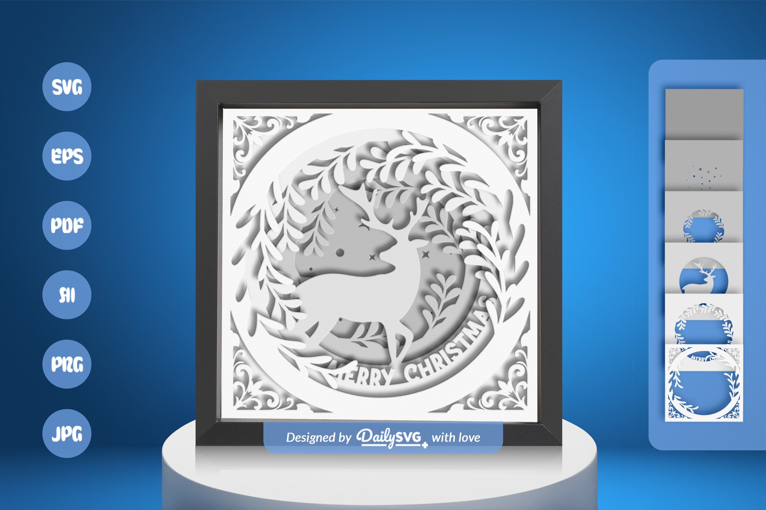 Christmas Deer White Papercut Shadow Box SVG Bundle