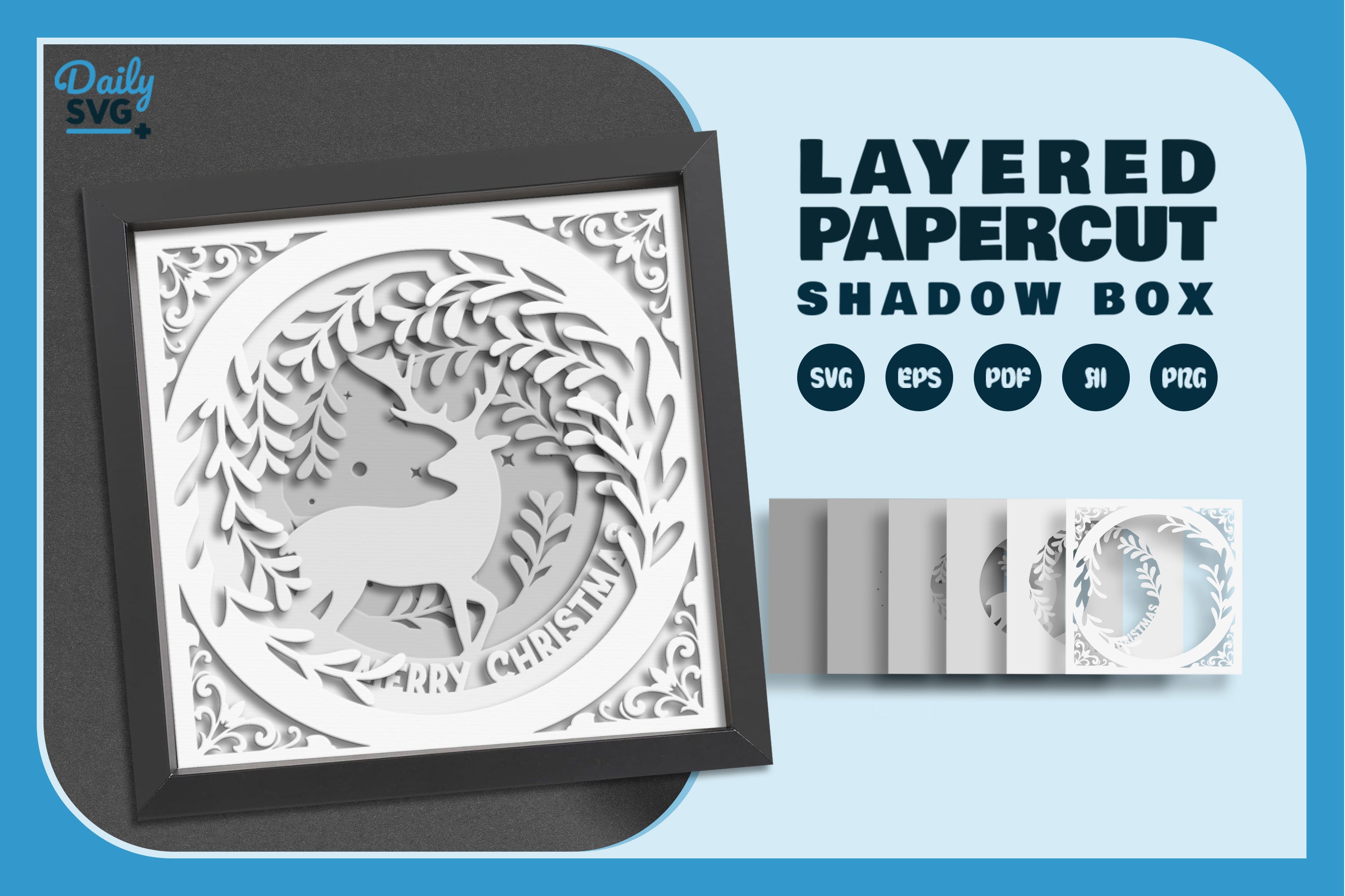 Christmas Deer White Papercut Shadow Box SVG Bundle