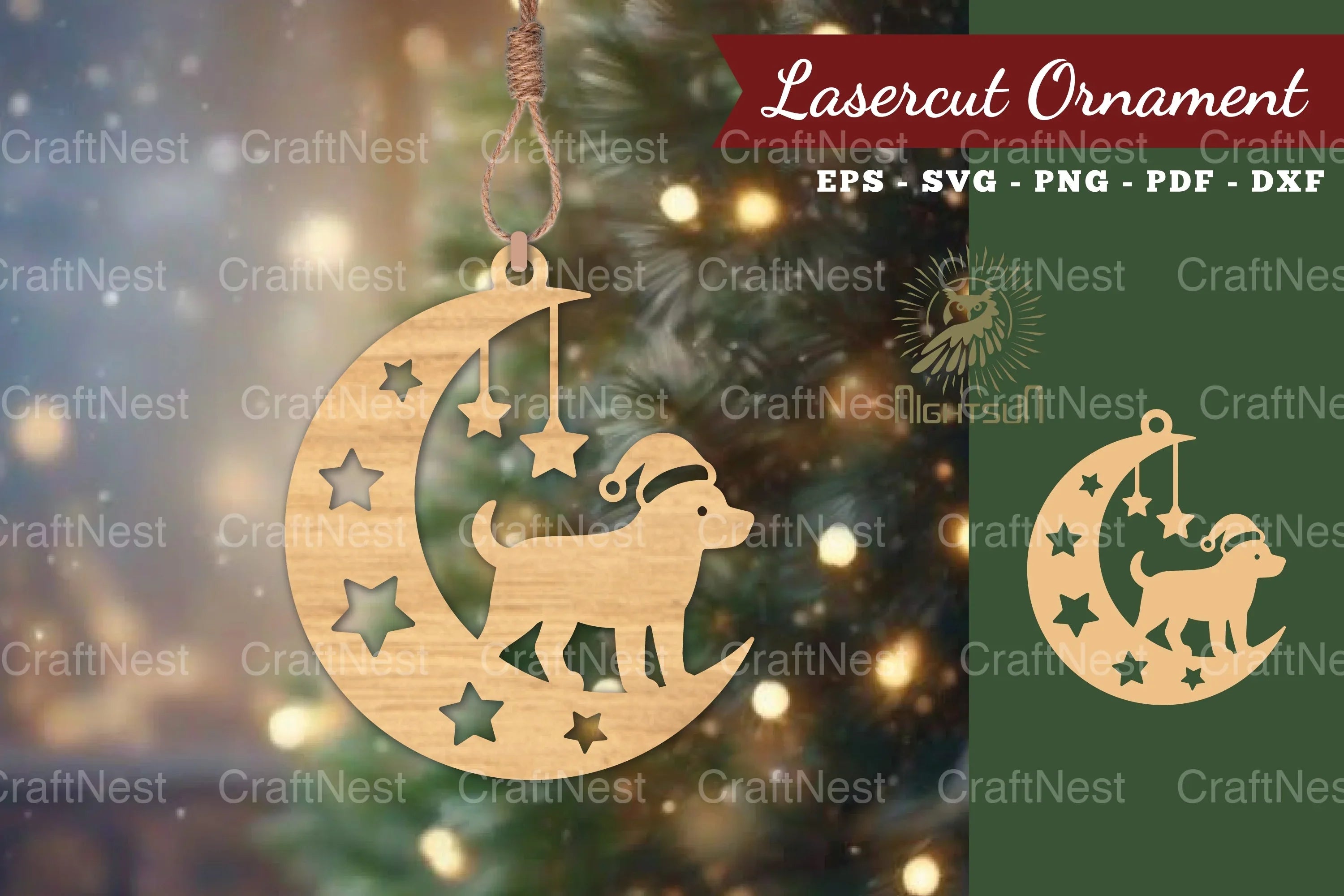 Christmas Dog in Moon Lasercut Ornament Clipart Bundle - CraftNest - Digital Crafting and Art