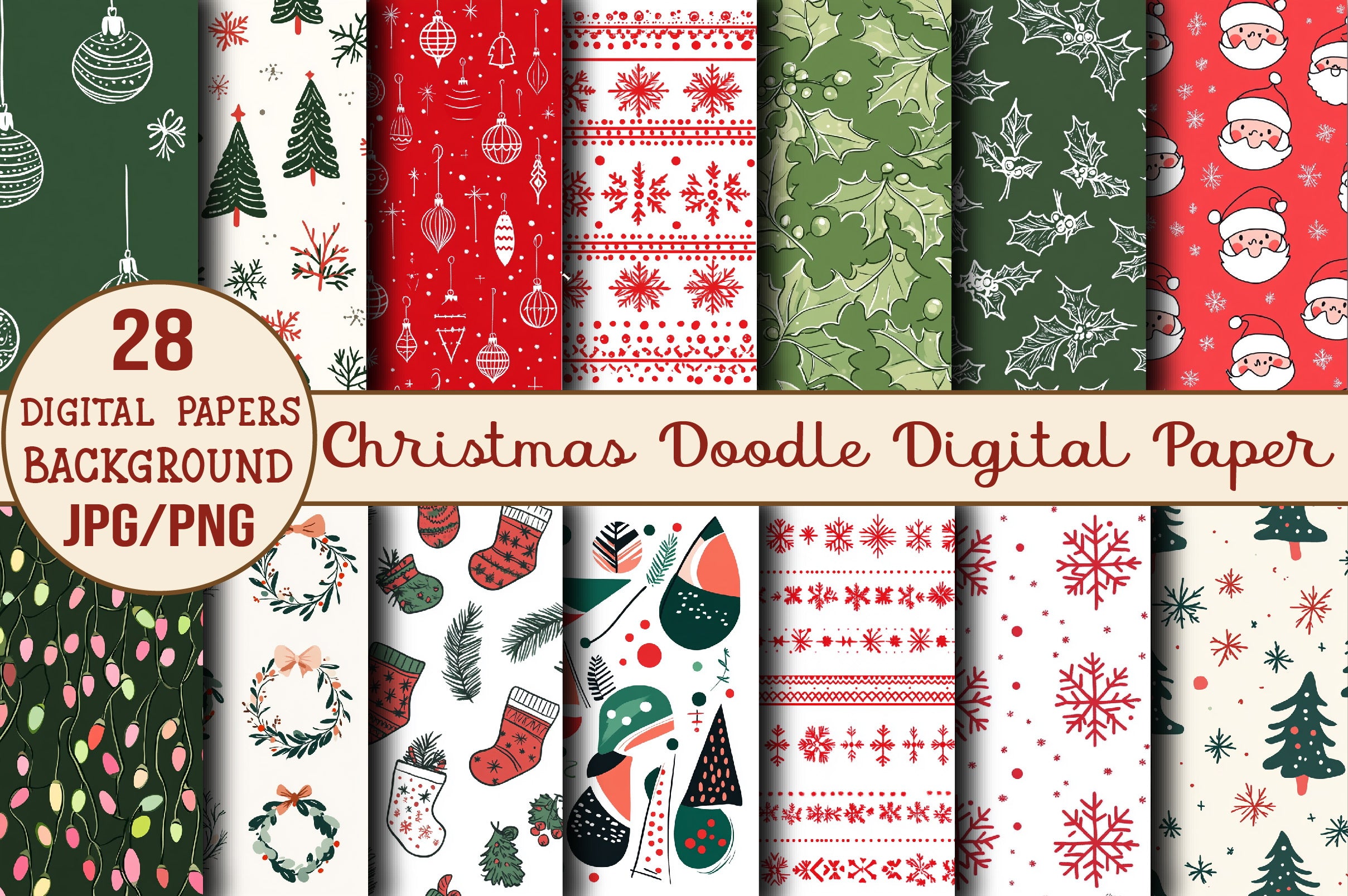 Christmas Doodle Digital Paper Design
