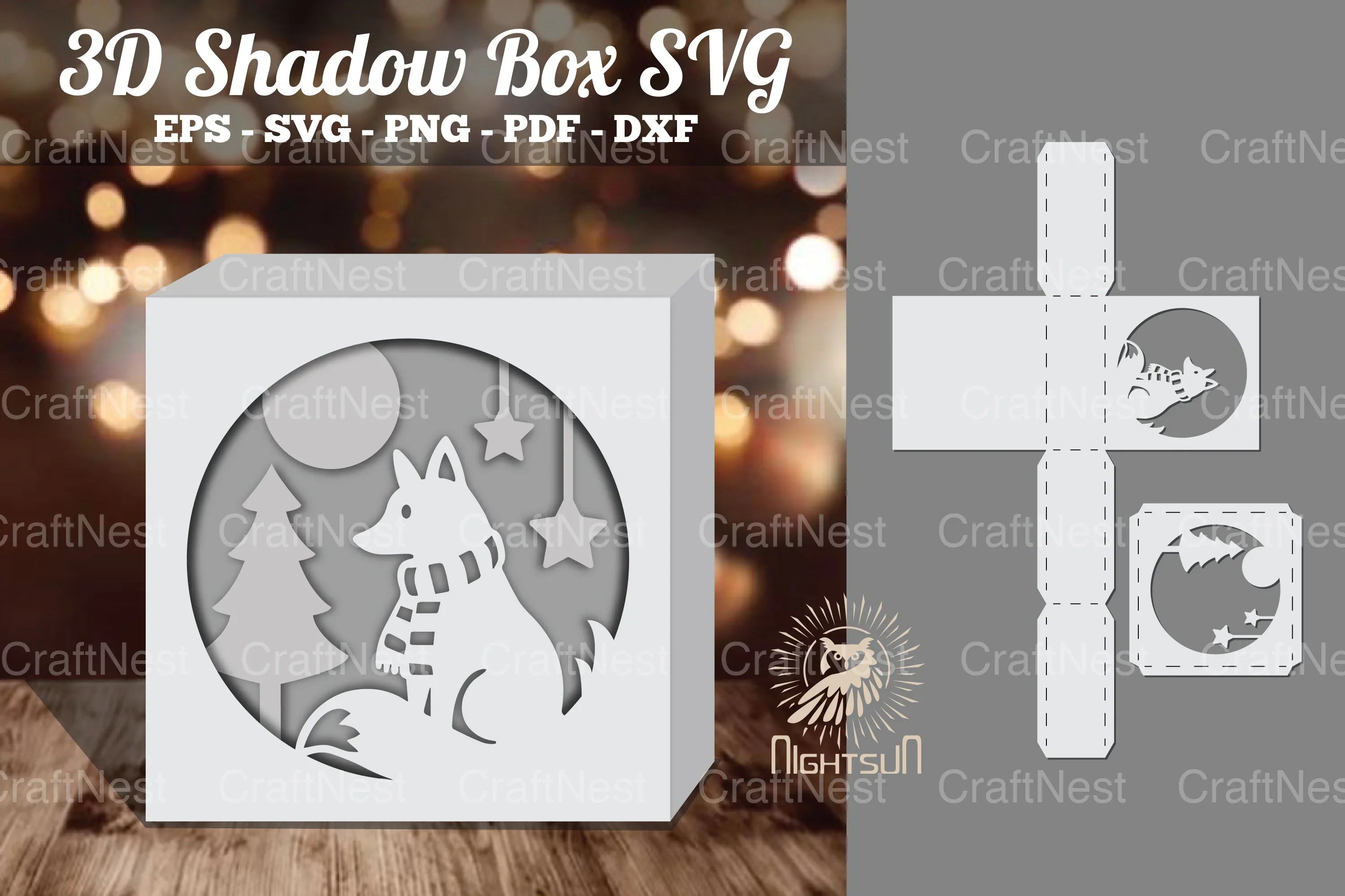 Christmas Fox Papercut Shadow Box Bundle - CraftNest - Digital Crafting and Art