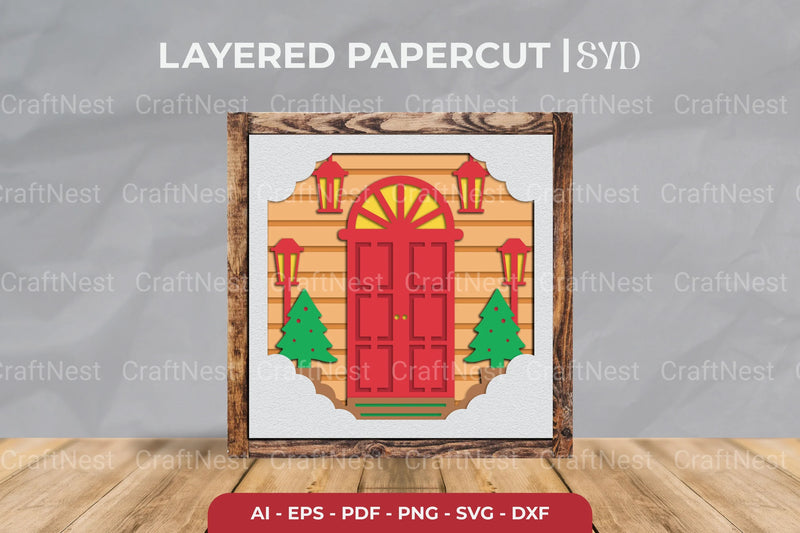 Christmas Front Door 3D Shadow Box SVG Bundle - CraftNest - Digital Crafting and Art