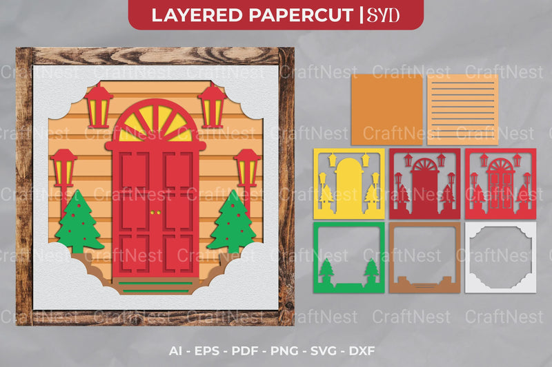 Christmas Front Door 3D Shadow Box SVG Bundle - CraftNest - Digital Crafting and Art