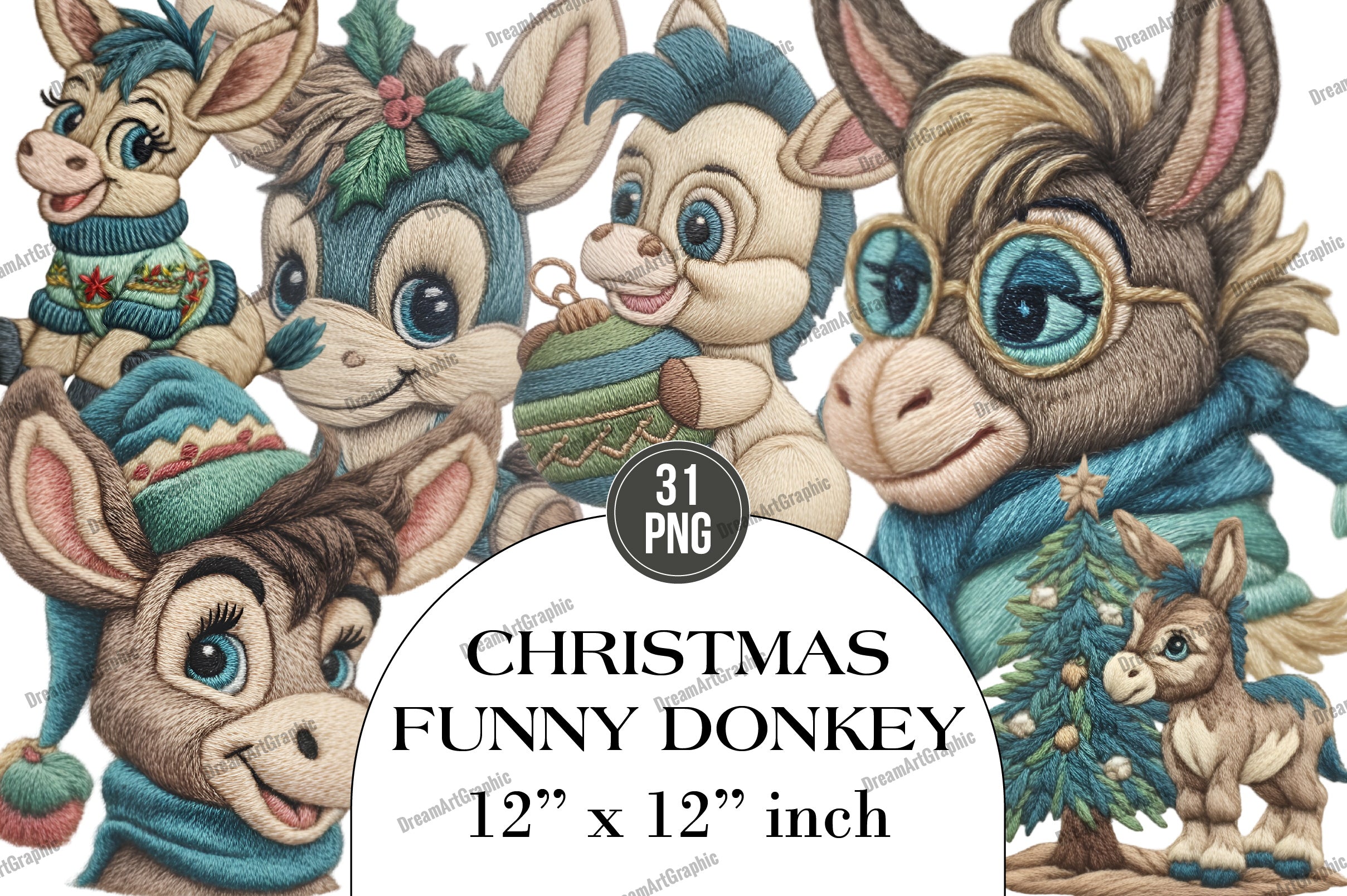 Christmas Funny Donkey Clipart Bundle