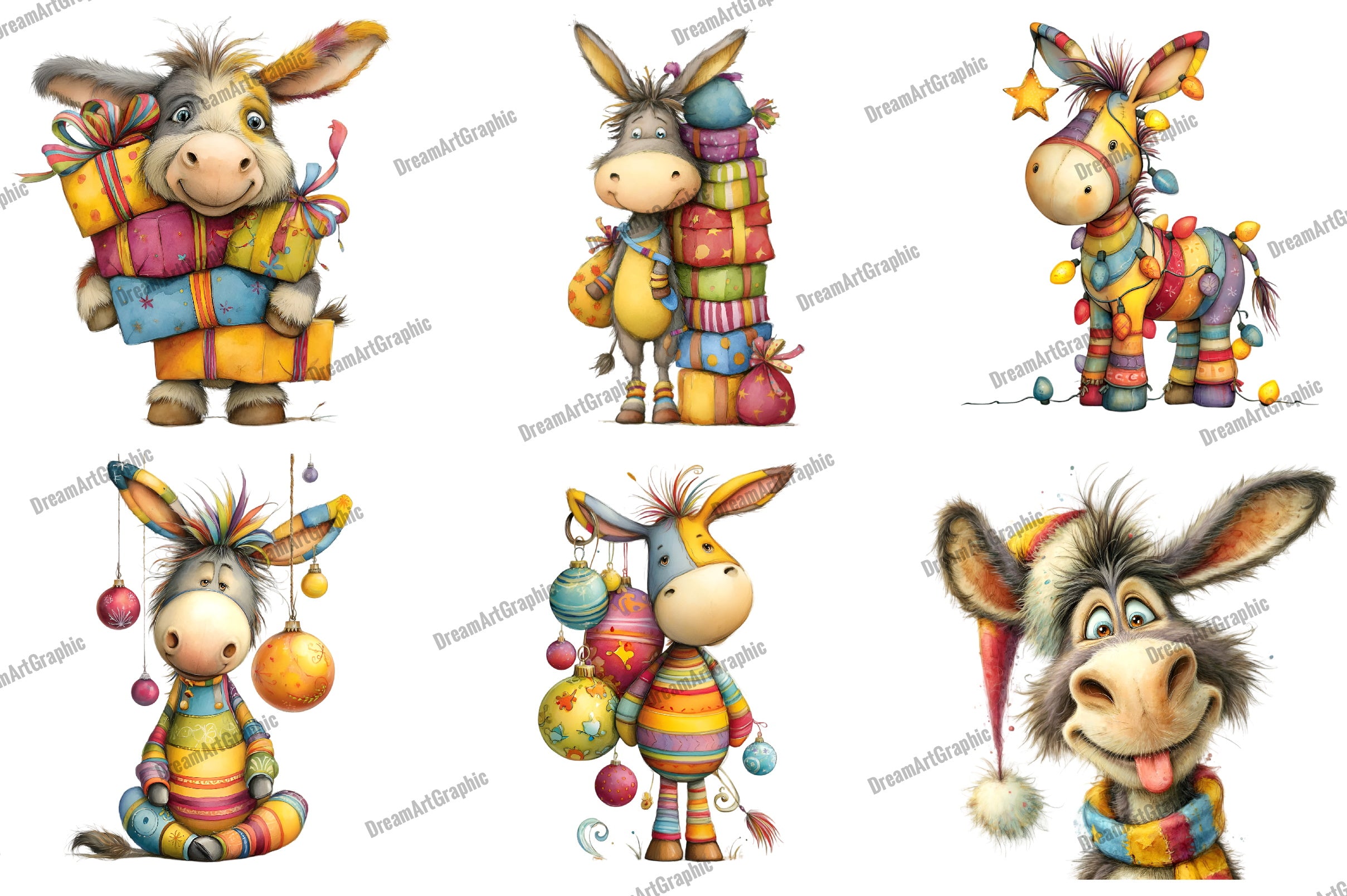 Christmas Funny Donkey Clipart Bundle