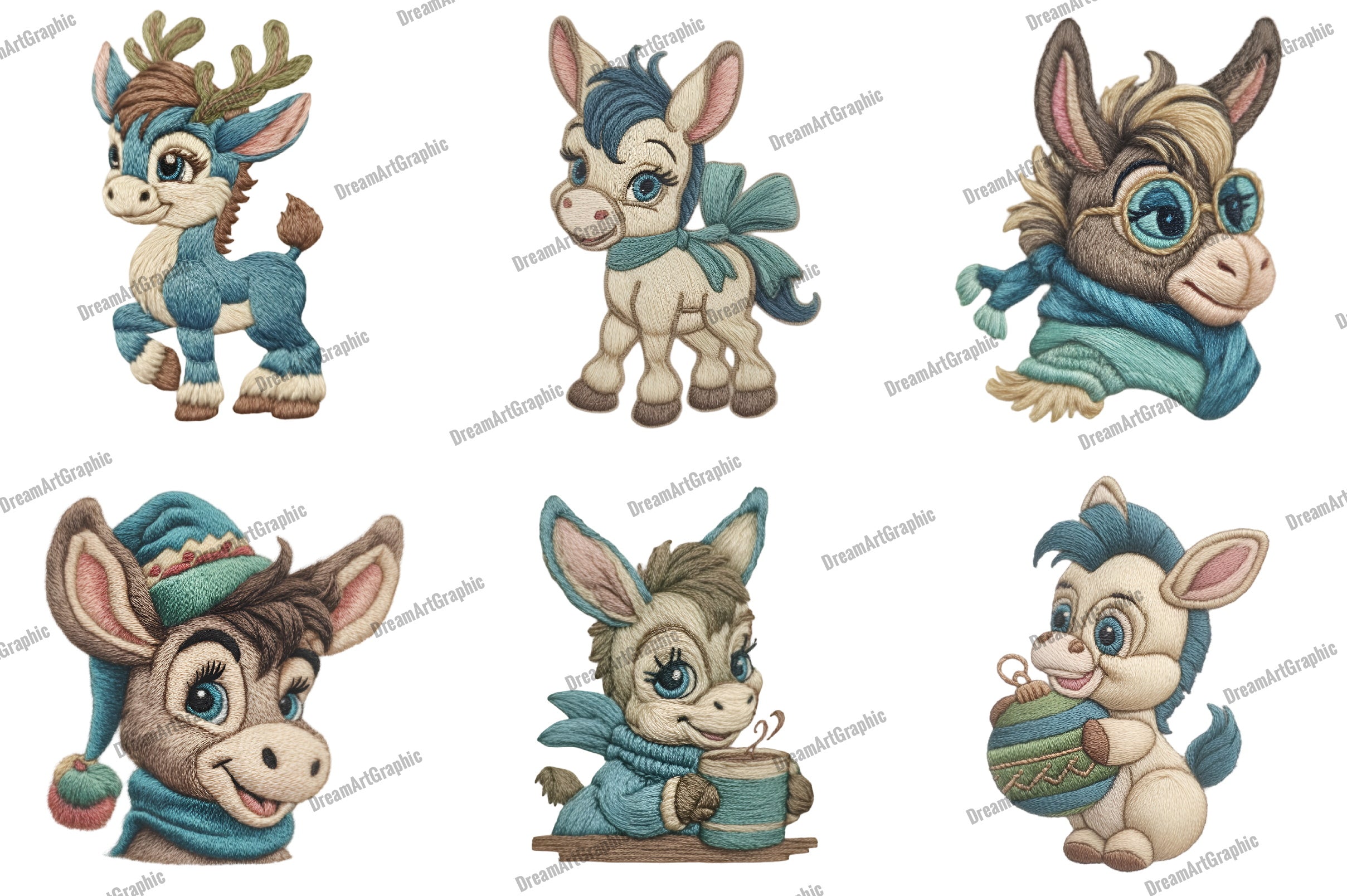 Christmas Funny Donkey Clipart Bundle