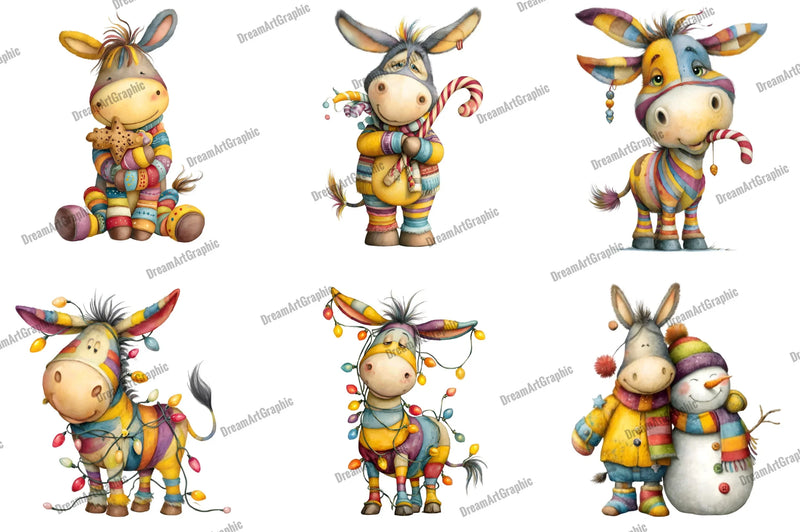 Christmas Funny Donkey Clipart Bundle - CraftNest - Digital Crafting and Art