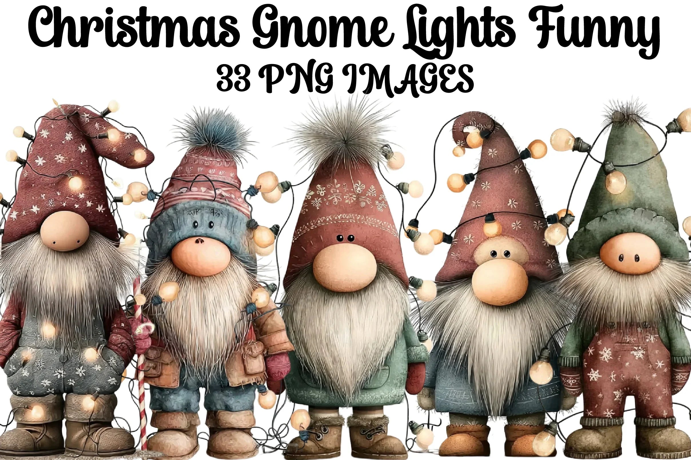 Christmas Gnome Lights Funny Clipart Bundle - CraftNest - Digital Crafting and Art