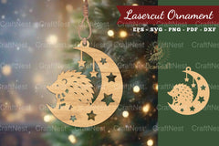 Christmas Hedgehog in Moon Lasercut Ornament Clipart Bundle - CraftNest - Digital Crafting and Art