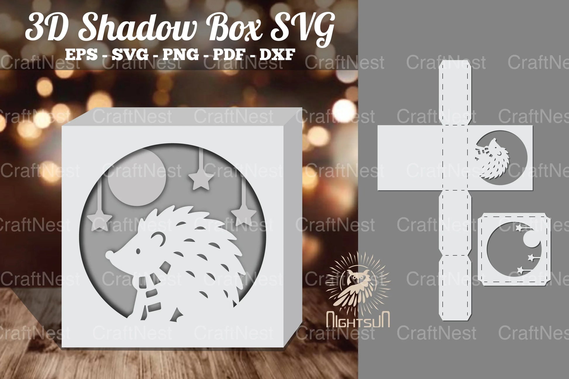 Christmas Hedgehog Papercut Shadow Box Bundle - CraftNest - Digital Crafting and Art