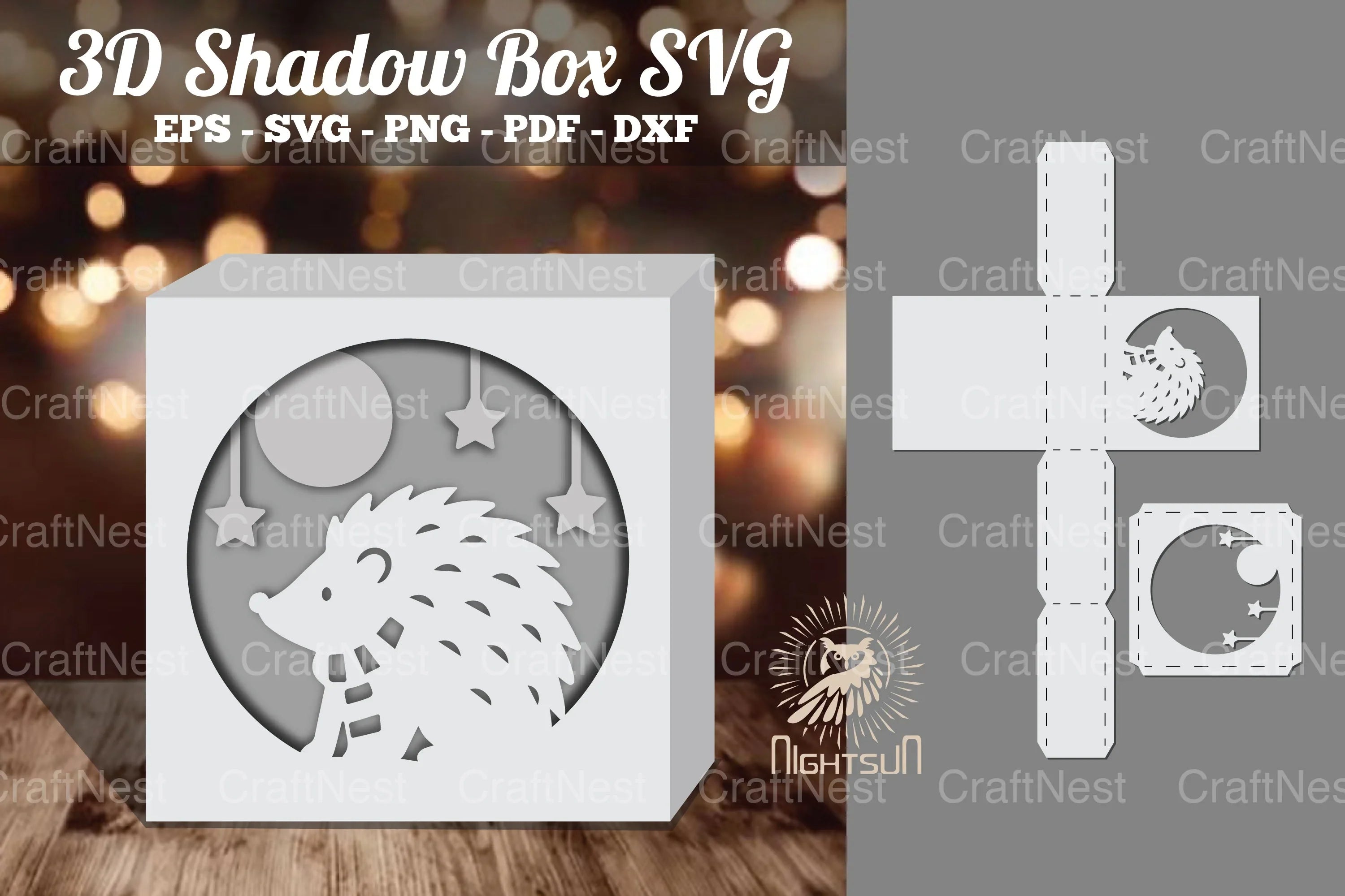 Christmas Hedgehog Papercut Shadow Box Bundle - CraftNest - Digital Crafting and Art