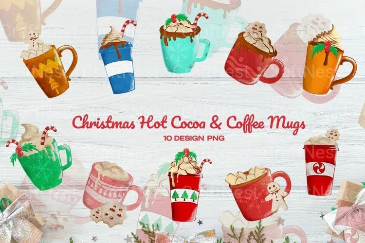 Christmas Hot Cocoa and Coffee Mugs Clipart Bundle - CraftNest - Digital Crafting and Art