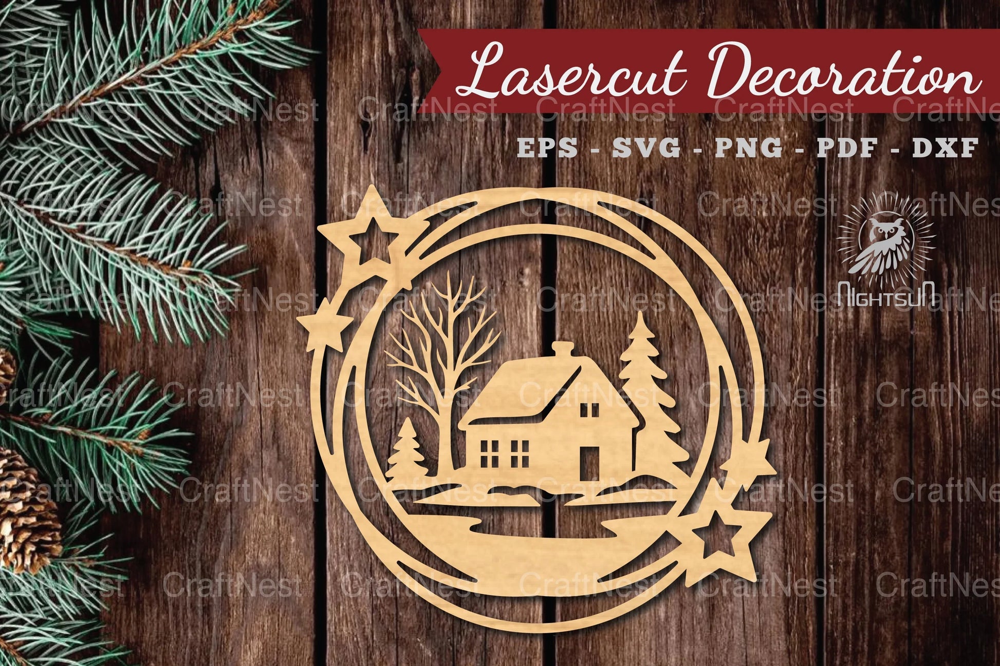 Christmas House Laser Cut Round SVG Bundle - CraftNest - Digital Crafting and Art