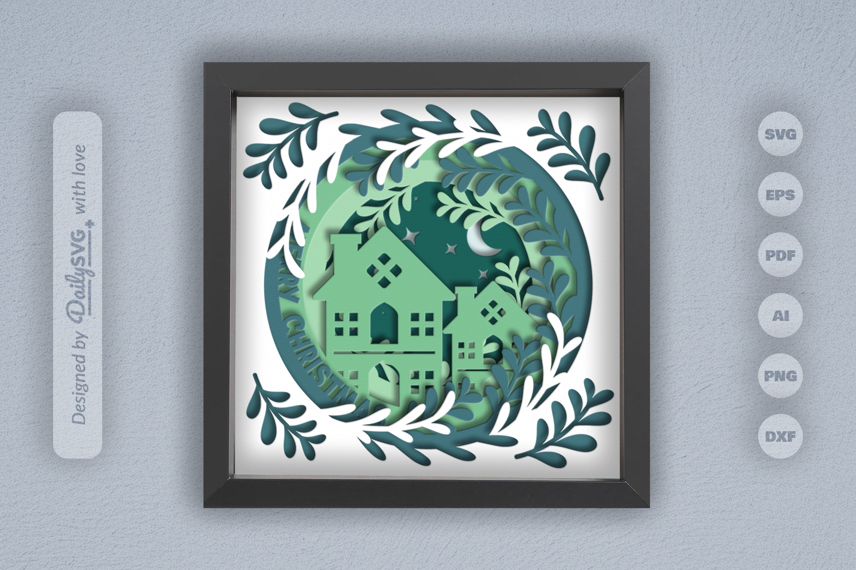 Christmas House Papercut Shadow Box SVG Bundle